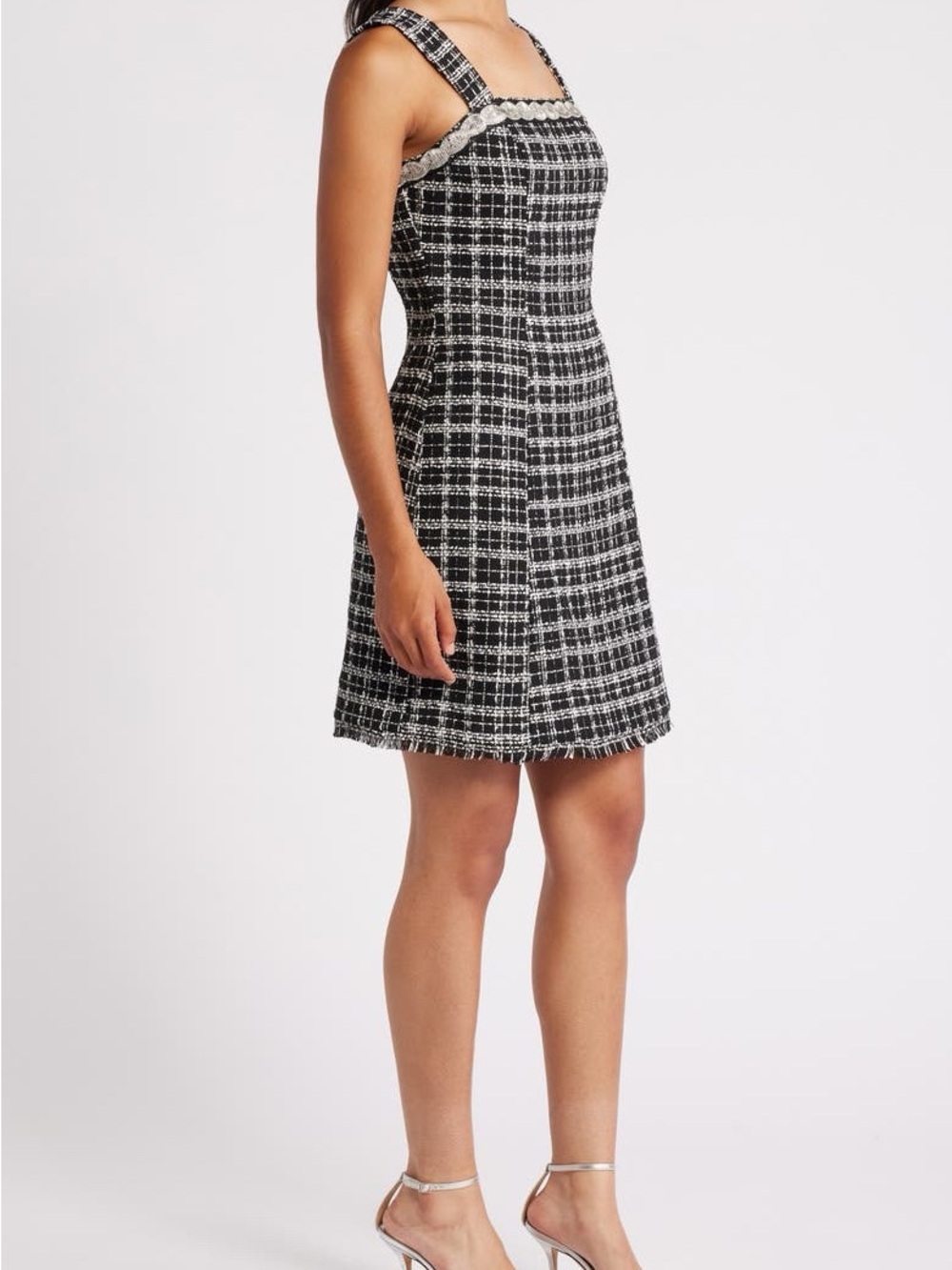 Tahari ASL Rhinestone Trim Black & Ivory Tweed Dress — Size 10